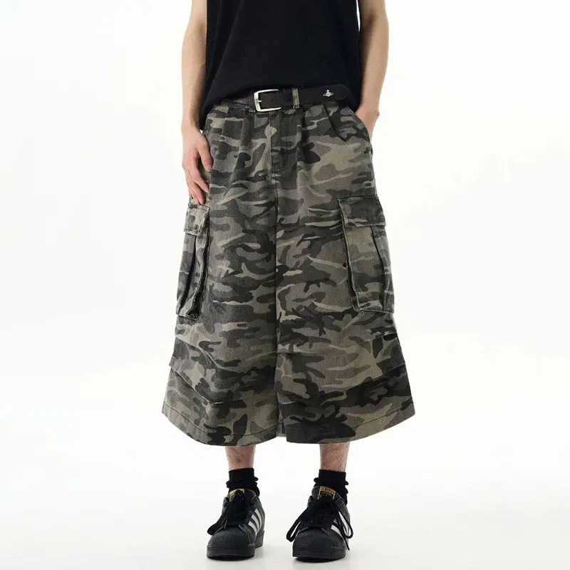 IEFB American Style Men's Casual Shorts Camouflage Side Pockets Vintage Wide Leg Bottom Loose Male Straight Trousers Chic 9W2517