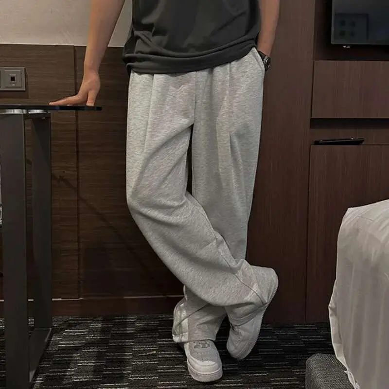 IEFB Men's Sweatpants New Summer Loose Pants Korean Solid Color Trendy Straight Leg Style Elastic Waist Male Bottoms 9W1618