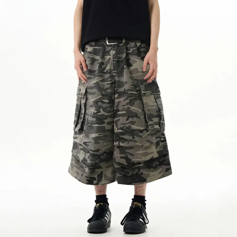IEFB American Style Men's Casual Shorts Camouflage Side Pockets Vintage Wide Leg Bottom Loose Male Straight Trousers Chic 9W2517
