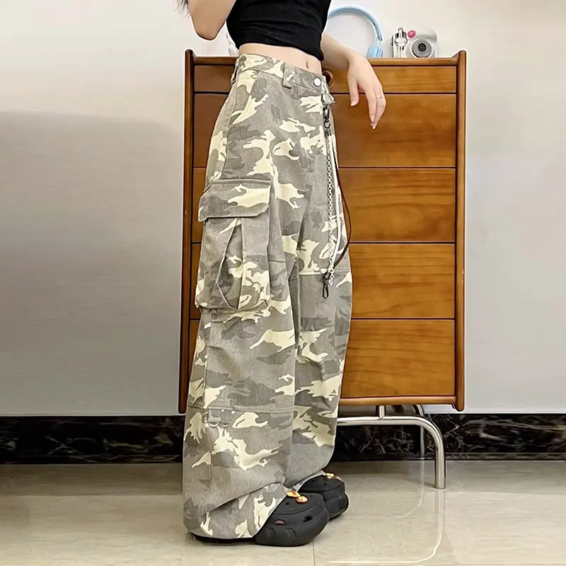 IEFB Men's Cargo Pants New High Street Trendy Straight Leg Multi Pockets Design Patchwork Loose Male Summer Bottoms 9W1956