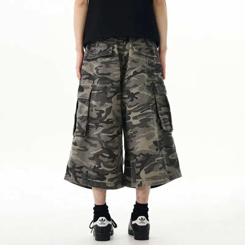 IEFB American Style Men's Casual Shorts Camouflage Side Pockets Vintage Wide Leg Bottom Loose Male Straight Trousers Chic 9W2517