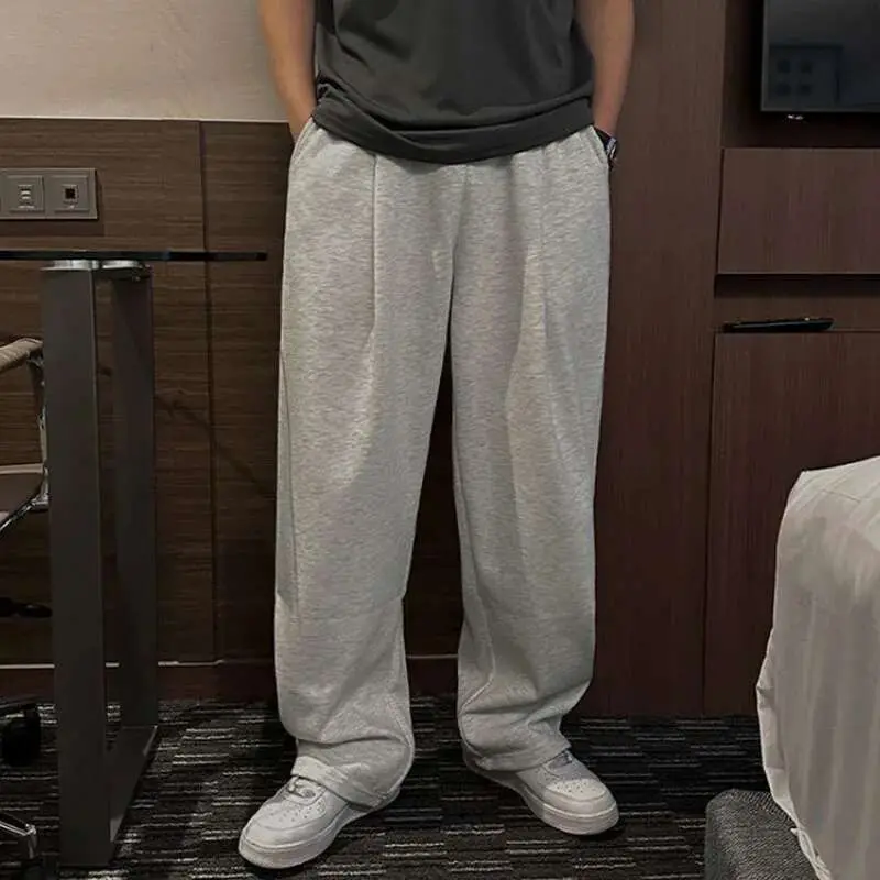 IEFB Men's Sweatpants New Summer Loose Pants Korean Solid Color Trendy Straight Leg Style Elastic Waist Male Bottoms 9W1618
