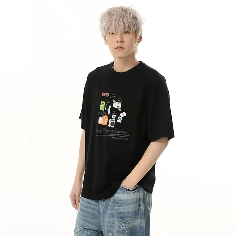 IEFB Men's T-shirts New Cartoon Printing Korean Style Short Sleeve Tees Solid Color Summer Round Neck Pullover Menswear 9W1847