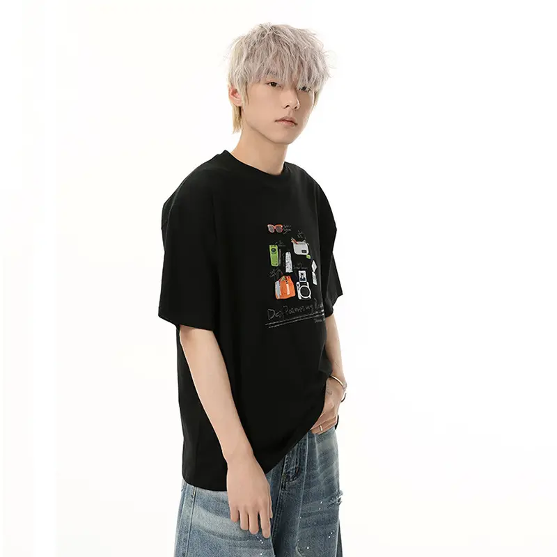 IEFB Men's T-shirts New Cartoon Printing Korean Style Short Sleeve Tees Solid Color Summer Round Neck Pullover Menswear 9W1847