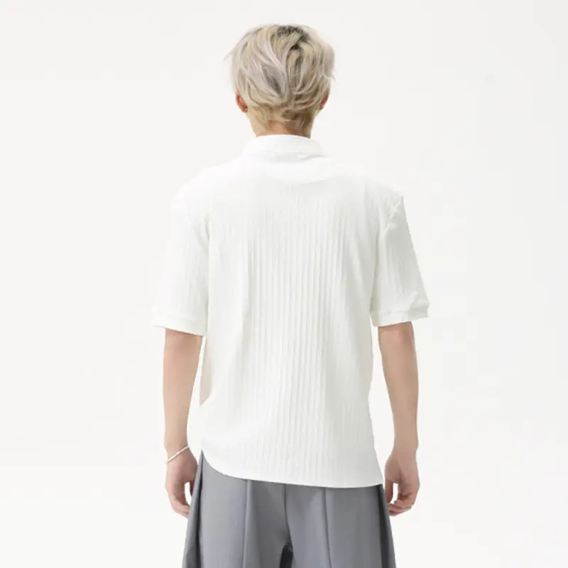 IEFB Korean Style Men's Tees Half Zipper Design Stand Collar Solid Color Short Sleeve Simple Male Pullover Loose T-shirts 9W2470