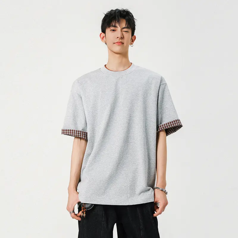 IEFB Men's T-shirts Short Sleeve New Summer Kroean Style Flanging Design Round Neck Solid Color Simple Male Pullover Tees 9W2129