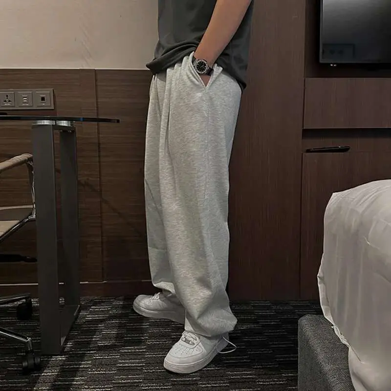 IEFB Men's Sweatpants New Summer Loose Pants Korean Solid Color Trendy Straight Leg Style Elastic Waist Male Bottoms 9W1618