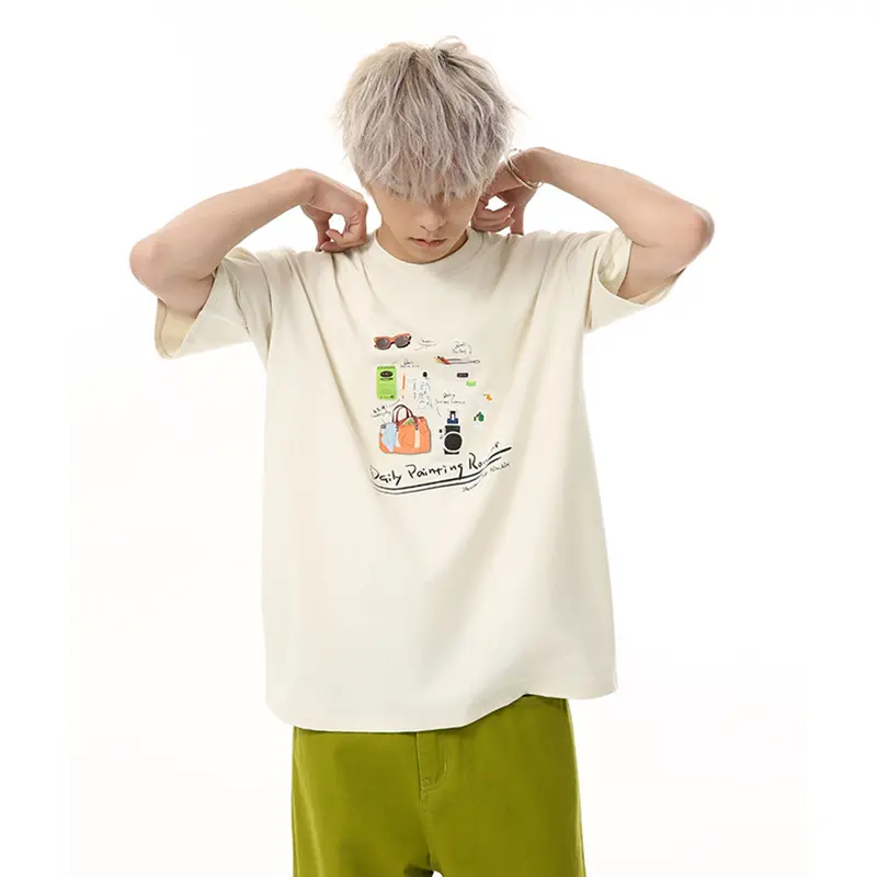 IEFB Men's T-shirts New Cartoon Printing Korean Style Short Sleeve Tees Solid Color Summer Round Neck Pullover Menswear 9W1847