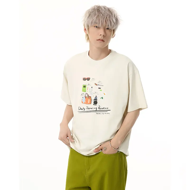IEFB Men's T-shirts New Cartoon Printing Korean Style Short Sleeve Tees Solid Color Summer Round Neck Pullover Menswear 9W1847
