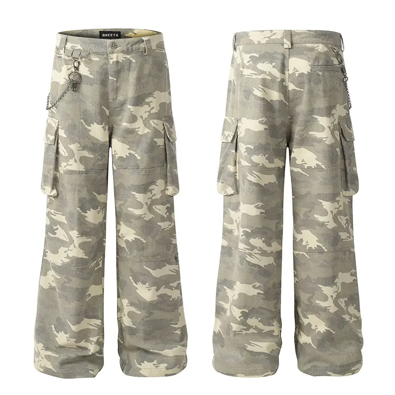 IEFB Men's Cargo Pants New High Street Trendy Straight Leg Multi Pockets Design Patchwork Loose Male Summer Bottoms 9W1956