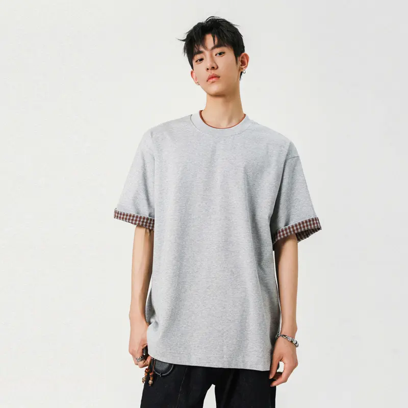 IEFB Men's T-shirts Short Sleeve New Summer Kroean Style Flanging Design Round Neck Solid Color Simple Male Pullover Tees 9W2129