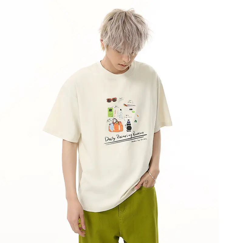 IEFB Men's T-shirts New Cartoon Printing Korean Style Short Sleeve Tees Solid Color Summer Round Neck Pullover Menswear 9W1847