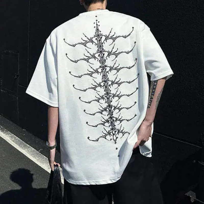 IEFB Men's Short Sleeve T-shirts Embroidery Metal Nail Bead Rivet Decoration Male T-shirt Pullover Menwear Summer 2025 9W1665
