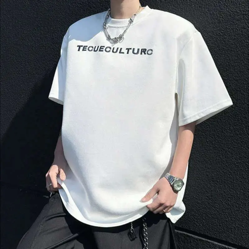 IEFB Men's Short Sleeve T-shirts Embroidery Metal Nail Bead Rivet Decoration Male T-shirt Pullover Menwear Summer 2025 9W1665
