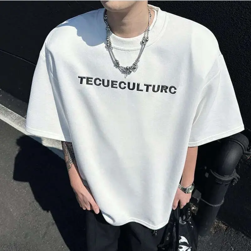 IEFB Men's Short Sleeve T-shirts Embroidery Metal Nail Bead Rivet Decoration Male T-shirt Pullover Menwear Summer 2025 9W1665
