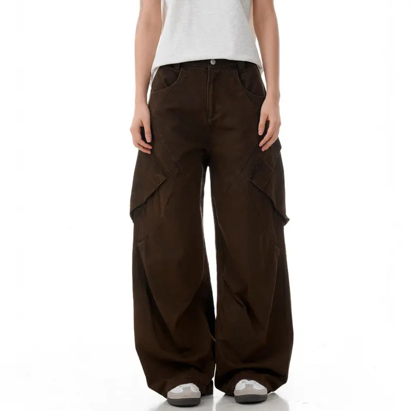 IEFB Pleated Design Men Cargo Trousers Solid Color Side Pockets Straight American Style Wide Leg Loose Male Pants Summer 9W2250