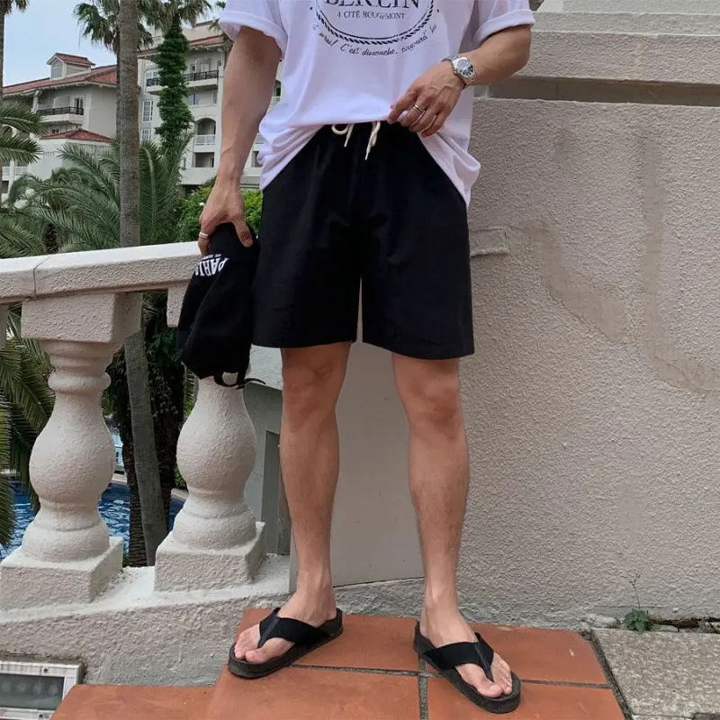 IEFB Men's Casual Shorts New Summer Kroean Style Solid Color Simple Trendy Elastic Waist Male Straight Leg Male Bottoms 9W2037