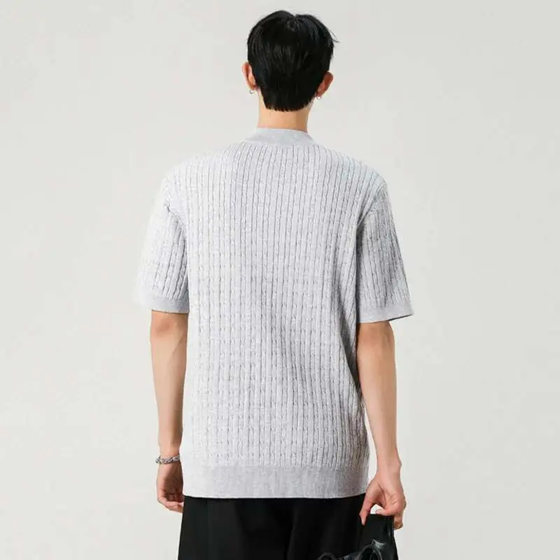 IEFB Men's T-shirts New Summer Fashion Male Multi Buttons Solid Color Round Neck Shourt Sleeves Trendy Clothing 2025 9W1385