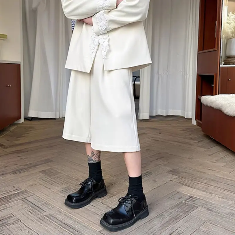 IEFB Korean Style Men's Shorts Casual Wide Leg Pants Trendy Versatile Mid Length Loose Fitting Summer Solid Color Men 9W2690