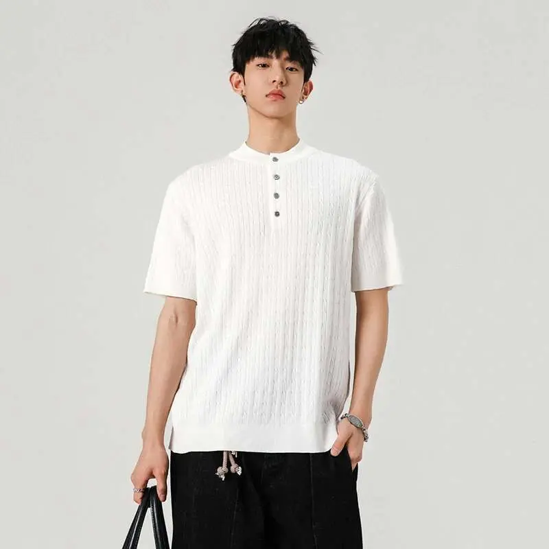 IEFB Men's T-shirts New Summer Fashion Male Multi Buttons Solid Color Round Neck Shourt Sleeves Trendy Clothing 2025 9W1385