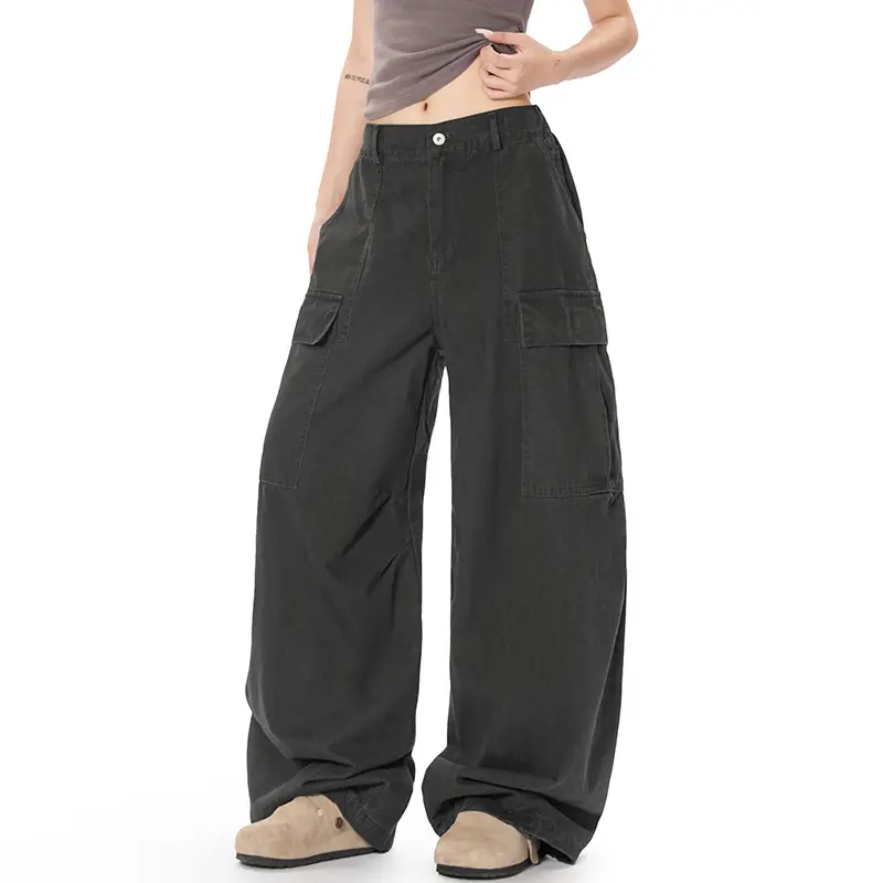 IEFB Men's Cargo Pants New American Style Straight Wide Leg Stylish Solid Color Multi Pockets Trendy Male Causal Bottoms 9W1930