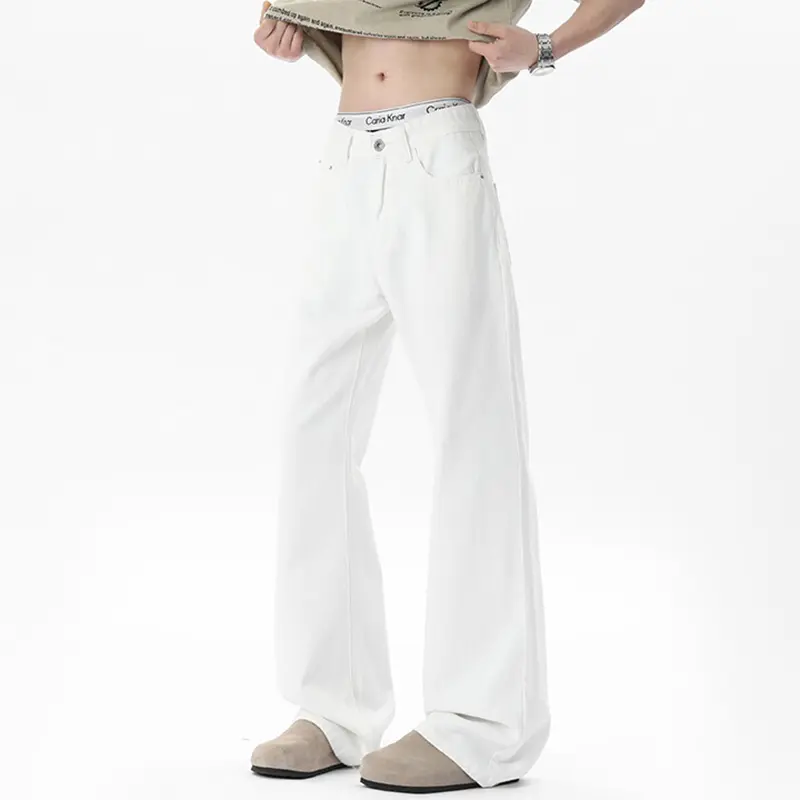 IEFB Men's Jeans Straight Wide Leg Chic New Summer American Style Solid Color High Street Trendy Male Handsome Bottoms 9W2061