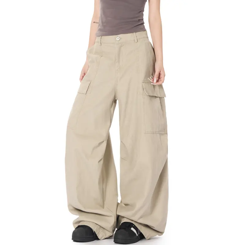 IEFB Men's Cargo Pants New American Style Straight Wide Leg Stylish Solid Color Multi Pockets Trendy Male Causal Bottoms 9W1930