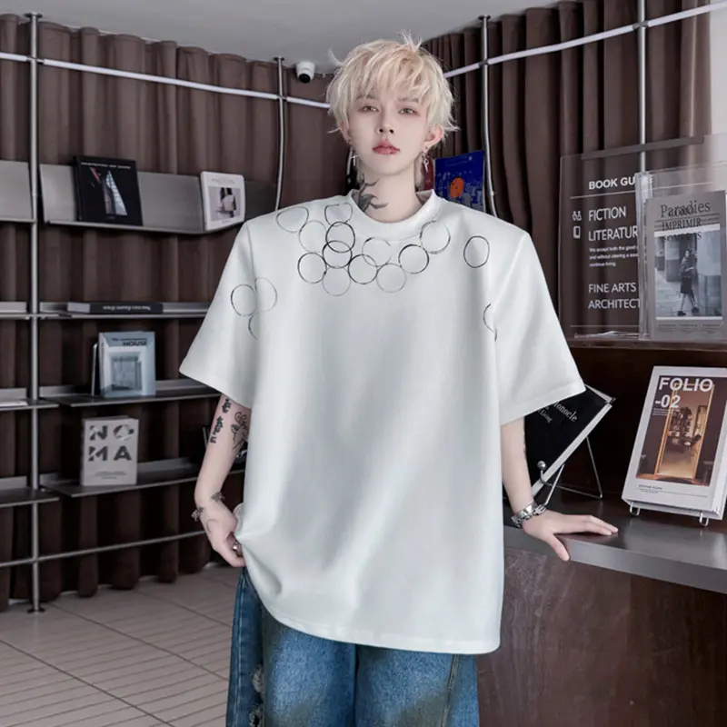 IEFB Pattern Printing Men's T-shirts Contrast Color Round Collar Casual Menswear New Loose Short Sleeved Male Tees Summer 9W2590