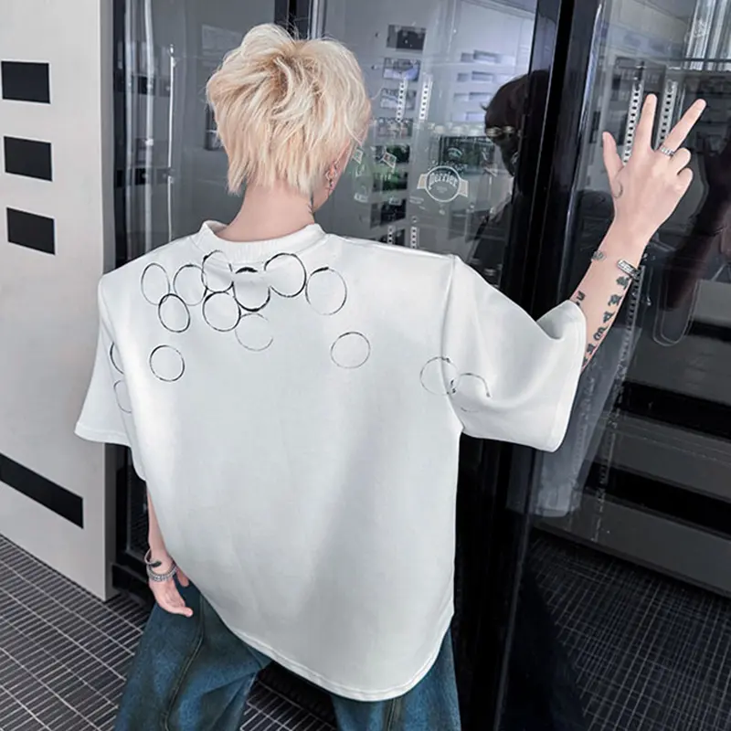 IEFB Pattern Printing Men's T-shirts Contrast Color Round Collar Casual Menswear New Loose Short Sleeved Male Tees Summer 9W2590
