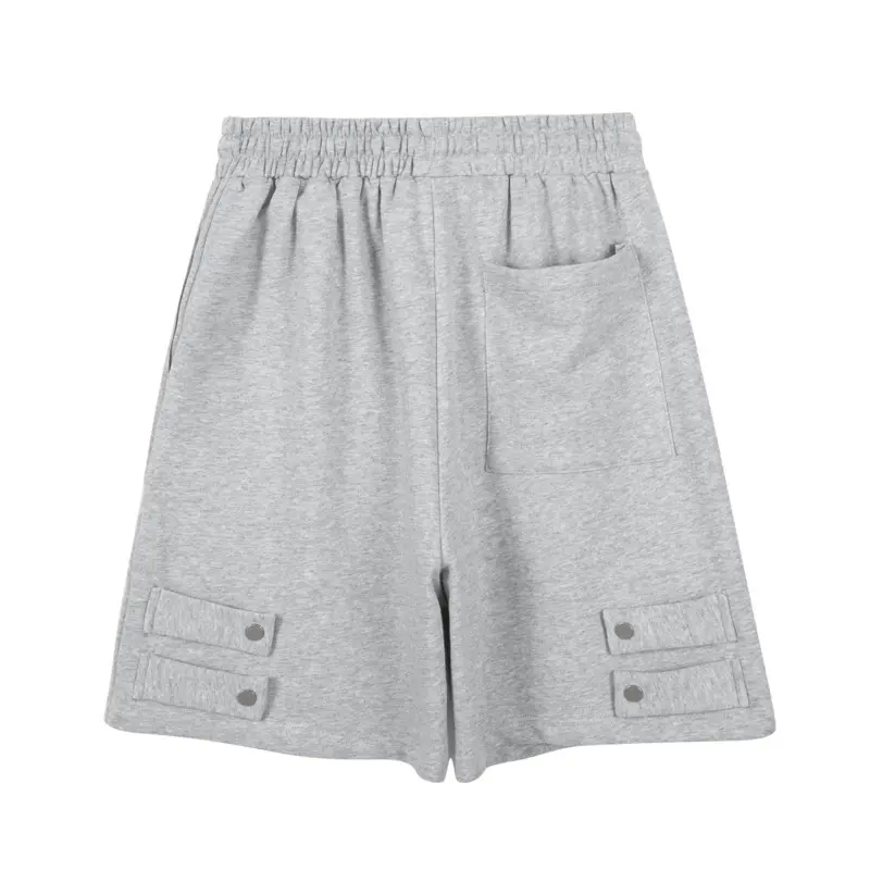 IEFB Simple Men's Casual Shorts Drawstring Solid Color Elastic Waist Lace-up Button Design Loose Straight Leg Male Bottom 9W2644