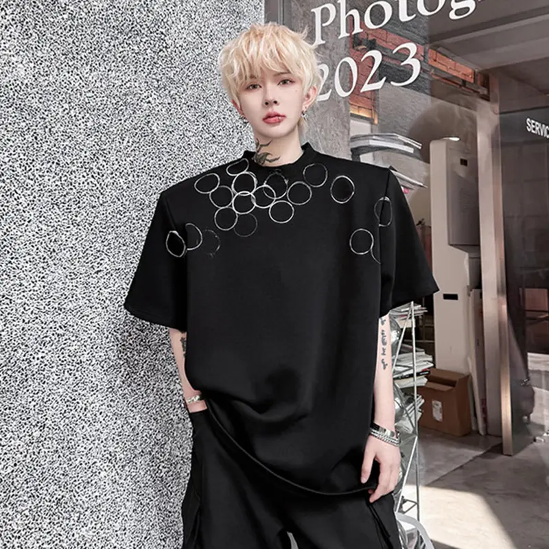 IEFB Pattern Printing Men's T-shirts Contrast Color Round Collar Casual Menswear New Loose Short Sleeved Male Tees Summer 9W2590