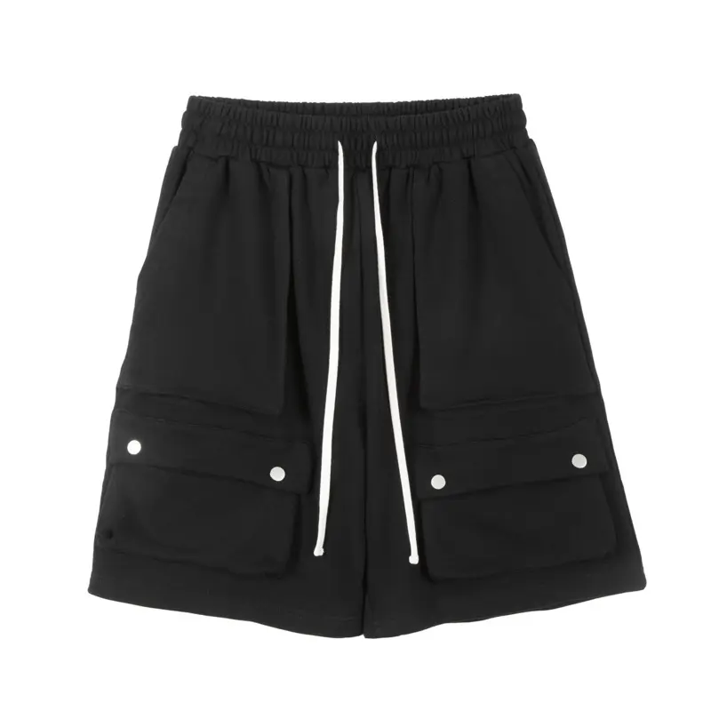 IEFB Simple Men's Casual Shorts Drawstring Solid Color Elastic Waist Lace-up Button Design Loose Straight Leg Male Bottom 9W2644