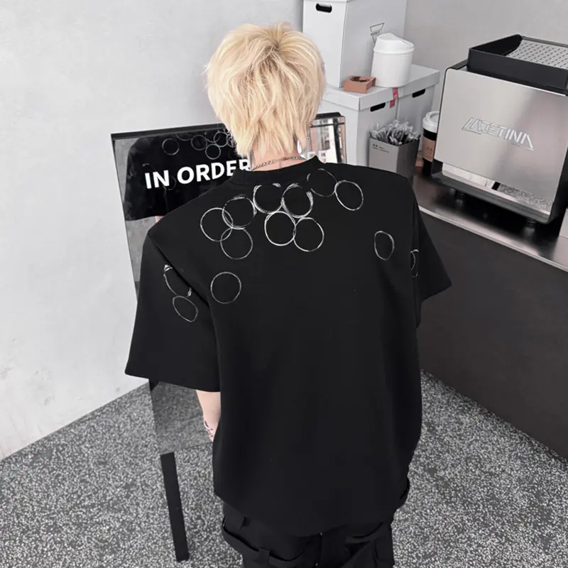 IEFB Pattern Printing Men's T-shirts Contrast Color Round Collar Casual Menswear New Loose Short Sleeved Male Tees Summer 9W2590