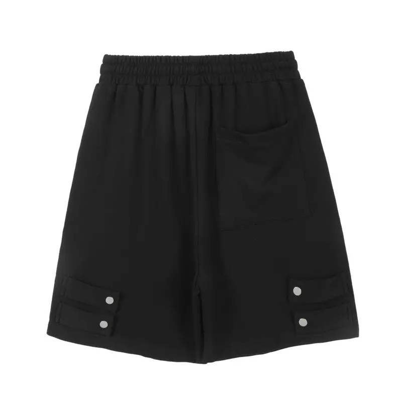 IEFB Simple Men's Casual Shorts Drawstring Solid Color Elastic Waist Lace-up Button Design Loose Straight Leg Male Bottom 9W2644