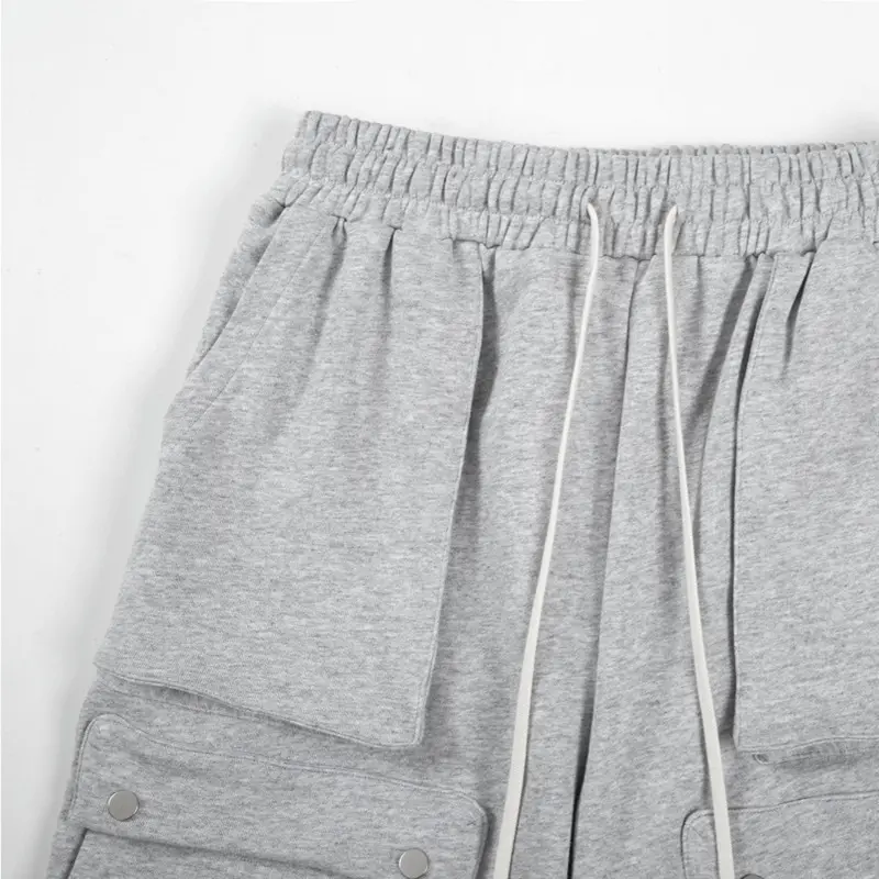 IEFB Simple Men's Casual Shorts Drawstring Solid Color Elastic Waist Lace-up Button Design Loose Straight Leg Male Bottom 9W2644