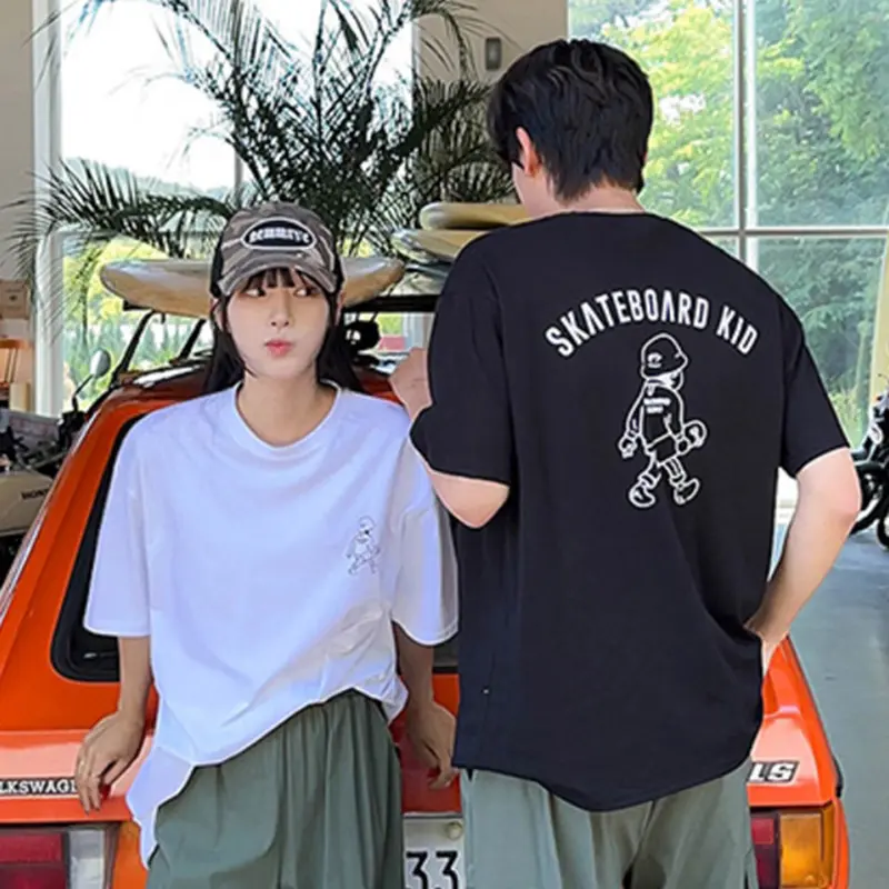 IEFB Men's T-shirts Short Sleeve Cartoon Letter Printing Trendy Round Neck Chic Pullover Male Summer Casual Clothing 9W2047