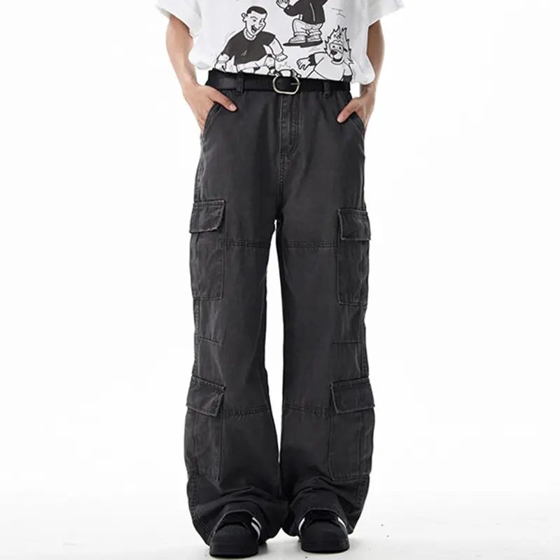 IEFB Men's Cargo Pants Solid Color Multi Pockets Design New Summer American Style Washed Distressed Male Casual Trousers 9W2147