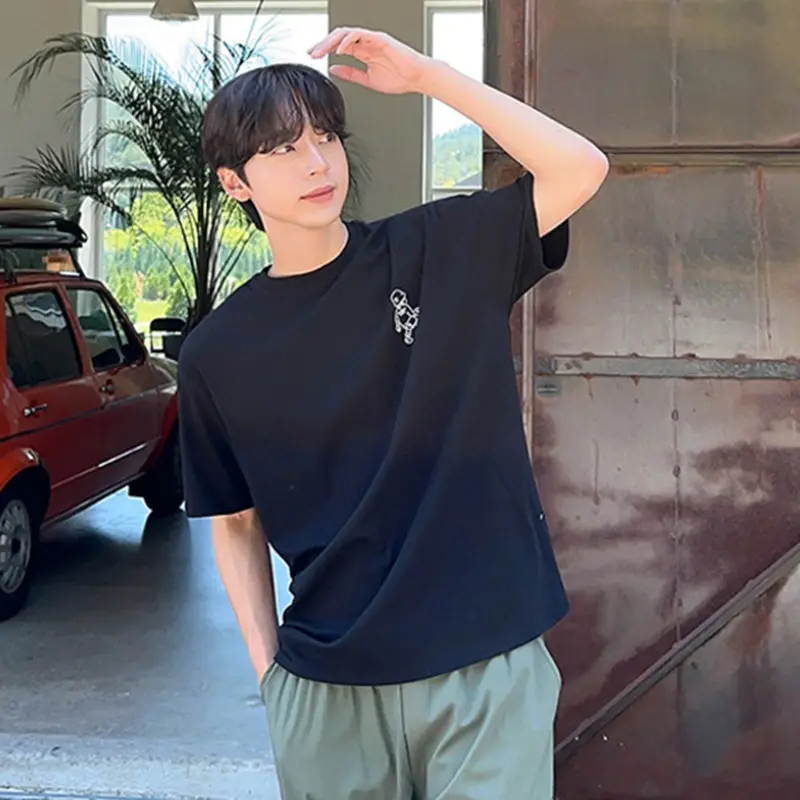 IEFB Men's T-shirts Short Sleeve Cartoon Letter Printing Trendy Round Neck Chic Pullover Male Summer Casual Clothing 9W2047