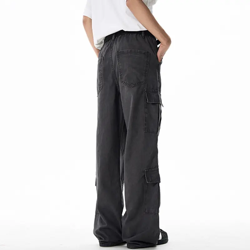IEFB Men's Cargo Pants Solid Color Multi Pockets Design New Summer American Style Washed Distressed Male Casual Trousers 9W2147