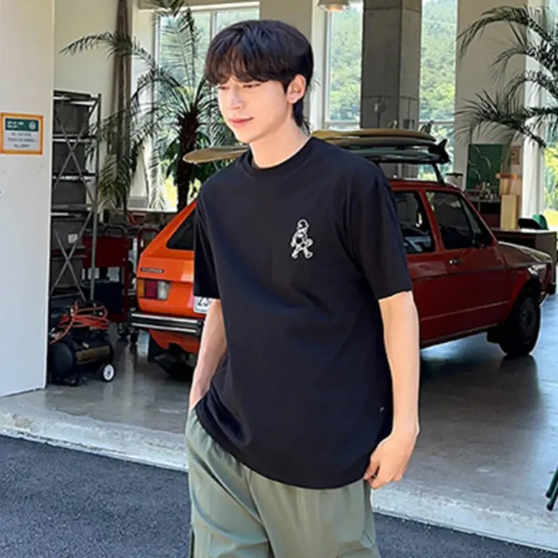 IEFB Men's T-shirts Short Sleeve Cartoon Letter Printing Trendy Round Neck Chic Pullover Male Summer Casual Clothing 9W2047