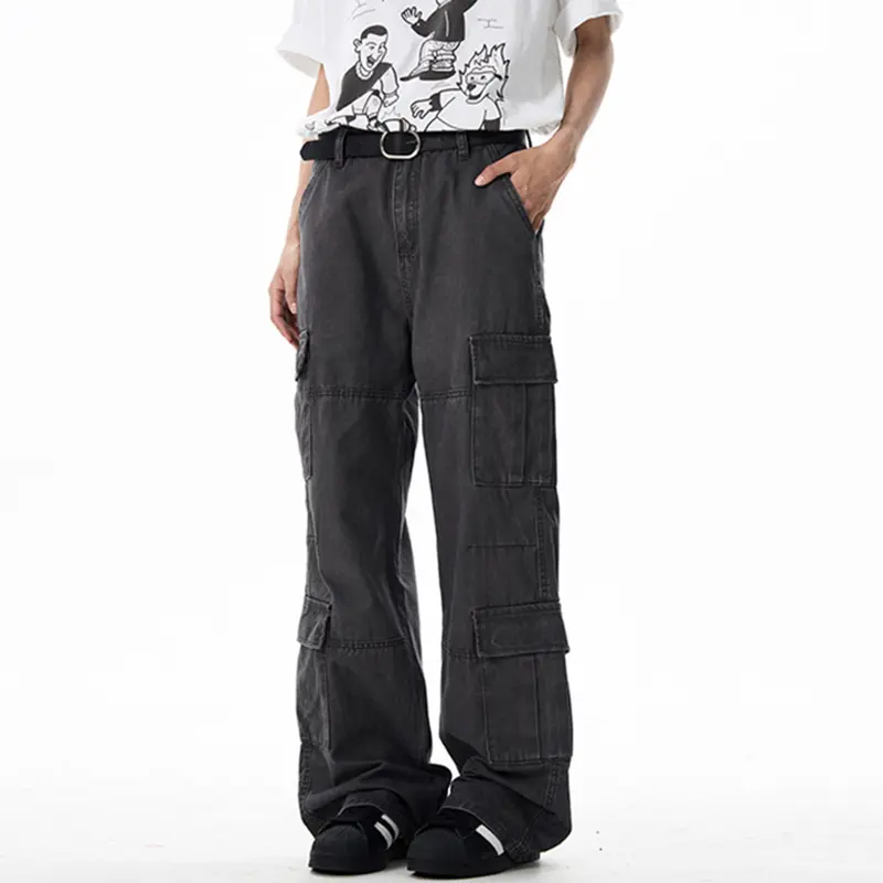 IEFB Men's Cargo Pants Solid Color Multi Pockets Design New Summer American Style Washed Distressed Male Casual Trousers 9W2147