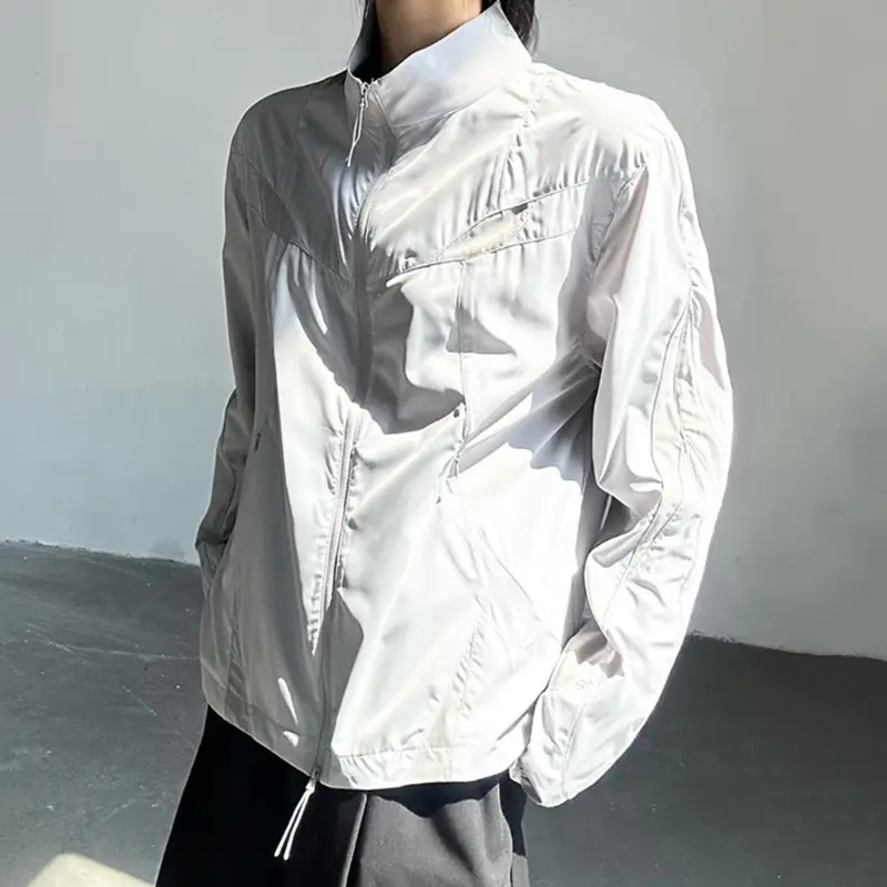IEFB Korean Style Men's Stand Collar Jackets Stand Collar Solid Color Zipper Sun-protective Clothing Male Coats Simple 9W2950