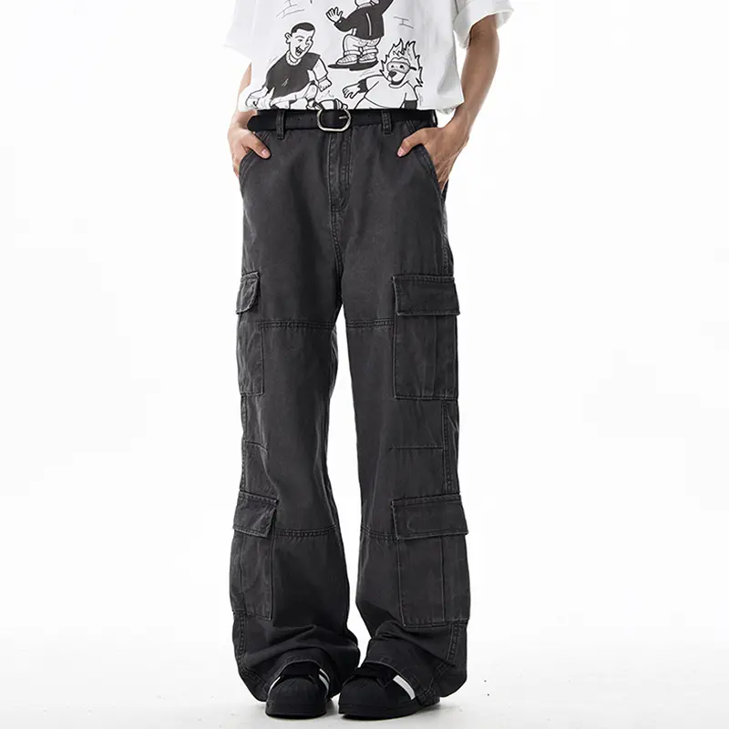 IEFB Men's Cargo Pants Solid Color Multi Pockets Design New Summer American Style Washed Distressed Male Casual Trousers 9W2147