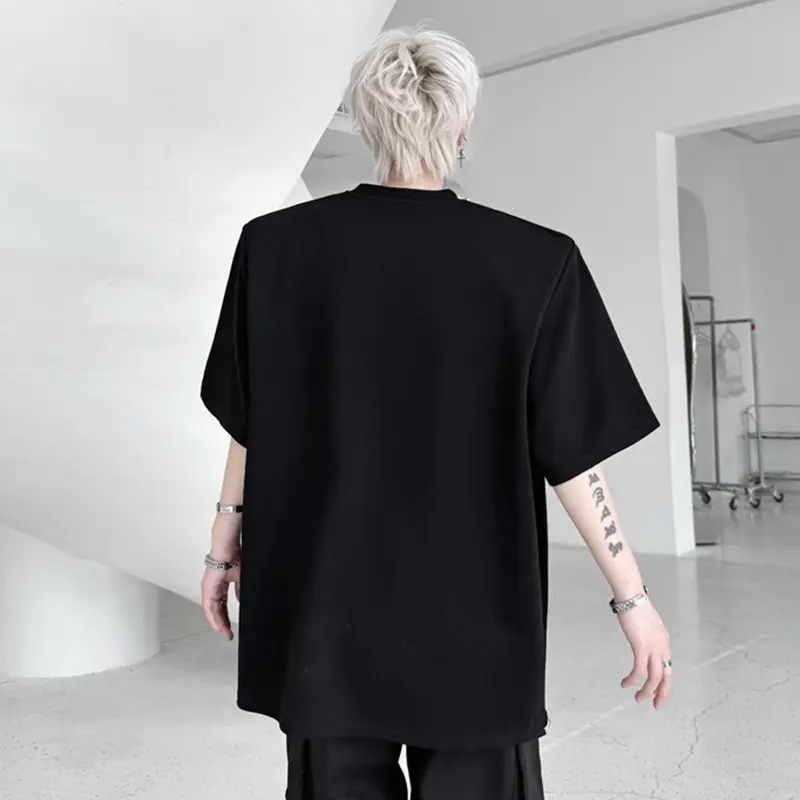 IEFB Korean Style Men's T-shirts O-neck Solid Color New Metal Beading Casual Menswear Short Sleeve Loose Male Tees Summer 9W2601