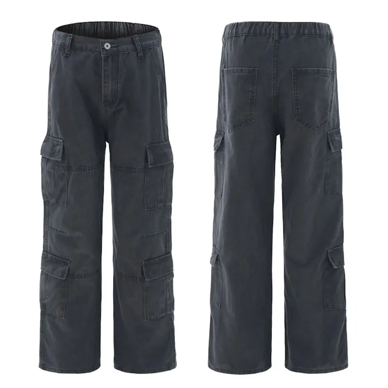 IEFB Men's Cargo Pants Solid Color Multi Pockets Design New Summer American Style Washed Distressed Male Casual Trousers 9W2147
