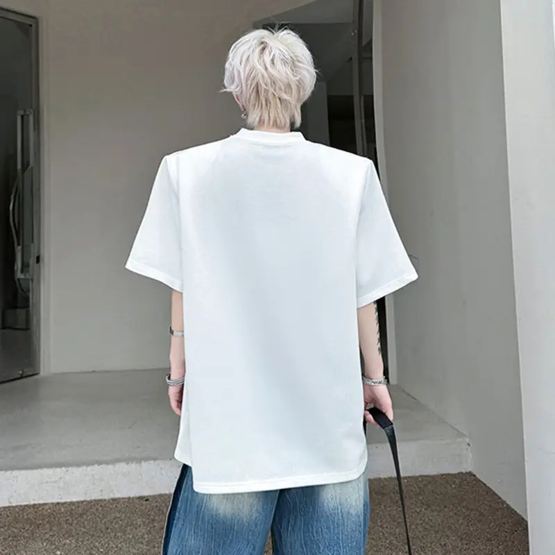IEFB Korean Style Men's T-shirts O-neck Solid Color New Metal Beading Casual Menswear Short Sleeve Loose Male Tees Summer 9W2601