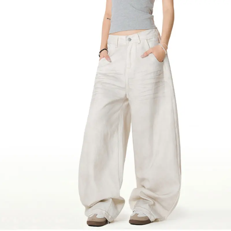 IEFB New Simple Men's Casual Pants Solid Color Worn-out Whisker Effect Washing Wide Leg Bottom Male Straight Trousers 9W2761