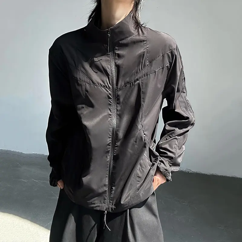 IEFB Korean Style Men's Stand Collar Jackets Stand Collar Solid Color Zipper Sun-protective Clothing Male Coats Simple 9W2950