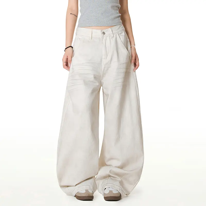 IEFB New Simple Men's Casual Pants Solid Color Worn-out Whisker Effect Washing Wide Leg Bottom Male Straight Trousers 9W2761