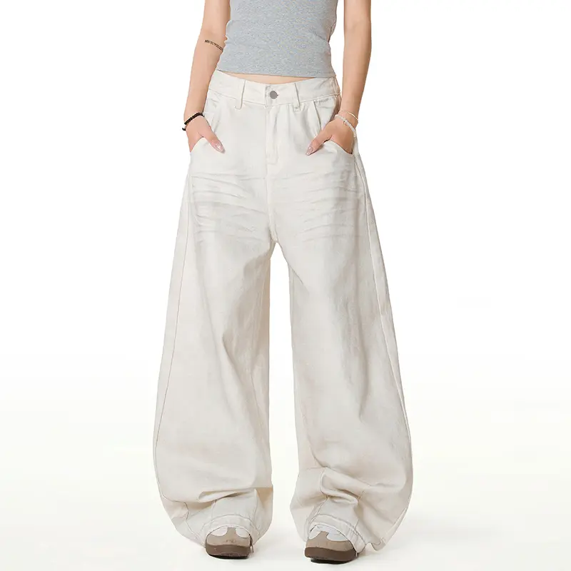 IEFB New Simple Men's Casual Pants Solid Color Worn-out Whisker Effect Washing Wide Leg Bottom Male Straight Trousers 9W2761